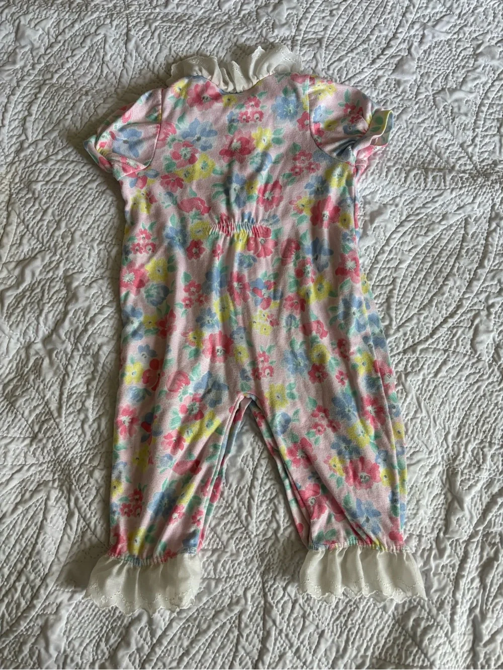 Vintage CartersFloral Baby Romper with Lace Trim - Pink Multicolor